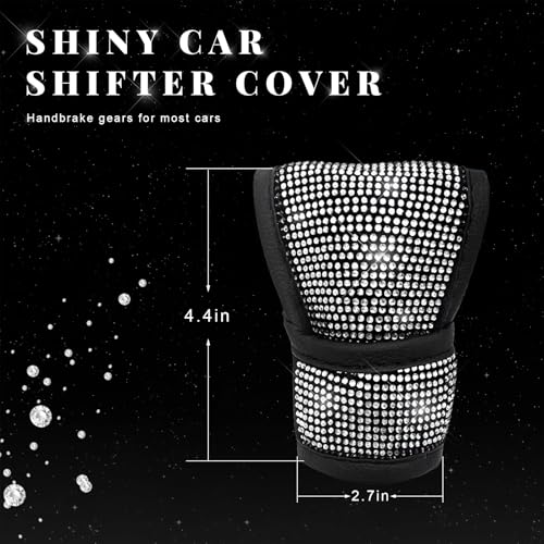 Bling Auto Gear Shift Knob Cover, Rhinestone Glitter Shifter Stick Protector for Girls Women, Sparkly Diamond Transmission Gear Shift Lever Knob Cover for Cars Trucks SUVs (White) - color: White