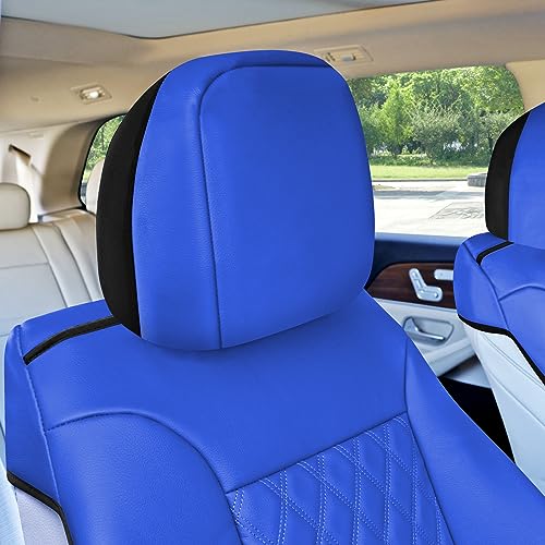 FH Group Deluxe Faux Leather Diamond Pattern Front Set Car Seat Cushions Comes with Headrest Covers (Blue) with Gift, Easy to Install - Universal Fit for Cars, Trucks, & SUVs - color: Blue