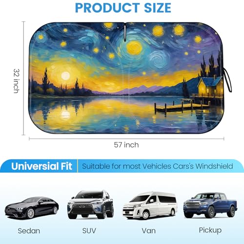 Car Windshield Sun Shade - Reflector Sunshade Offers Ultimate Protection for Car Interior, Cool Reflective Sun Blocker Fits Small Sedans, Mini SUVs - color: Purple Starry Sky