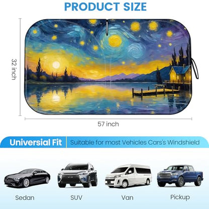 Car Windshield Sun Shade - Reflector Sunshade Offers Ultimate Protection for Car Interior, Cool Reflective Sun Blocker Fits Small Sedans, Mini SUVs - color: Purple Starry Sky