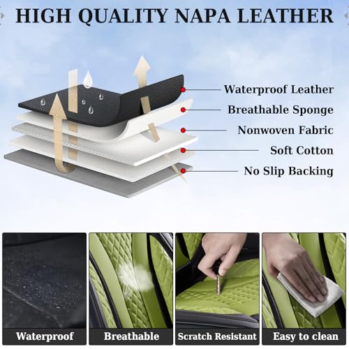 Coverado Car Seat Covers, Back Car Seat Cover, 3-Pieces Leather Seat Cover, Luxury Car Seat Cushion, Luxury Seat Cover Seat Protector Universal Most Cars Trucks SUV - color: Black/Green