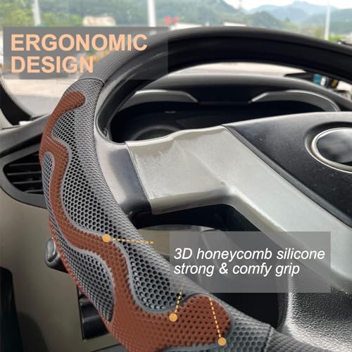 PINCTROT XL Size 17.5-18 Inch Comfy Grip Steering Wheel Cover for Semi Truck, Fits RV, Big Rig Trucker, 18 Wheeler and Classic Cars, Anti-Slip Design 17.5-18 Inch(Silicone Brown) - color: 8.Brown, size: Extra Large Size[17 1/2''-18'']