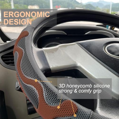 PINCTROT XL Size 17.5-18 Inch Comfy Grip Steering Wheel Cover for Semi Truck, Fits RV, Big Rig Trucker, 18 Wheeler and Classic Cars, Anti-Slip Design 17.5-18 Inch(Silicone Brown) - color: 8.Brown, size: Extra Large Size[17 1/2''-18'']