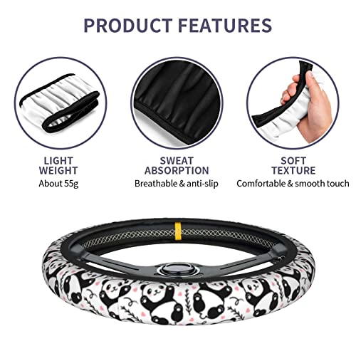 Cute Cartoon Panda Steering Wheel Covers Non Slip Neoprene Universal 15 Inch Steering Wheel Protector Car Cover for Men Women - color: Black30