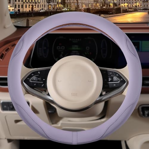 14 inch Steering Wheel Cover for Prius Civic, Nappa Microfiber Leather Non-Slip Breathable Fabric, Warm in Winter and Cool in Summer, Purple Small 13.5 inch to 14 inch - color: Purple, size: Round-S[13.5''-14'']