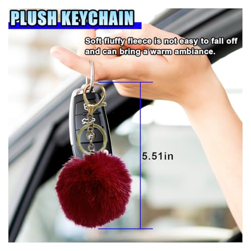 10PCS Fluffy Car Accessories Set, Furry Steering Wheel Cover with Warm Fuzzy Gear Shift Cover Ball Keychain Handbrake Cover Console Seat Belt Shoulder Pads & Diamond Ignition Ring Cup Mats (Red) - color: Red