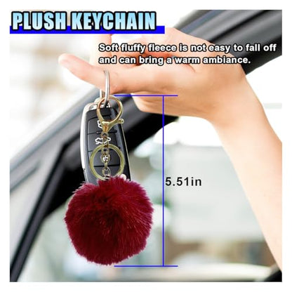 10PCS Fluffy Car Accessories Set, Furry Steering Wheel Cover with Warm Fuzzy Gear Shift Cover Ball Keychain Handbrake Cover Console Seat Belt Shoulder Pads & Diamond Ignition Ring Cup Mats (Red) - color: Red