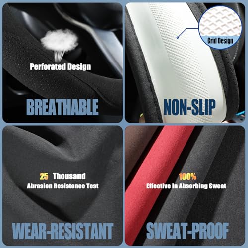 Black Suede Steering Wheel Cover, Breathable Non-Slip Sweat-Proof Wear-Resistant No Pilling, Warm in Winter and Cool in Summer, Universal 15 inch - color: Black, size: Round-M[14.5''-15'']