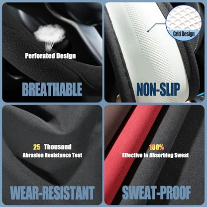 Black Suede D Shaped Steering Wheel Cover, Breathable Non-Slip Sweat-Proof Wear-Resistant No Pilling, Warm in Winter and Cool in Summer, Universal 15 inch - color: Black, size: D Shape-M[14.5''-15'']