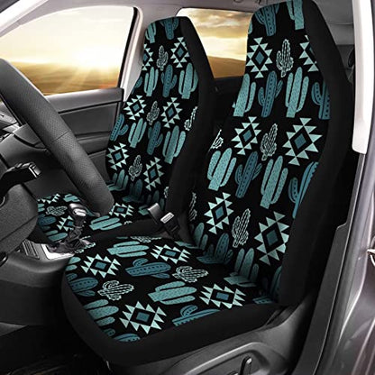 Howilath Women Men Car Front Seat Covers Set of 2, Aztec Southwest Cactus Print High Back Stretchy Bucket Seats for Most Cars, SUV - color: Aztec Southwest Cactus Print - Green