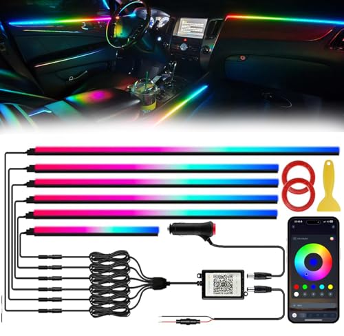 Acrylic Interior Car LED Lights with Wireless APP 6 in 1,Ambient Lighting Kits Fiber Optic Strip LEDs,16 Million Colors Music&DIY Function, Car Decorations Interior Accessories Gifts for Women Men - color: Dreamcolor 6 in 1