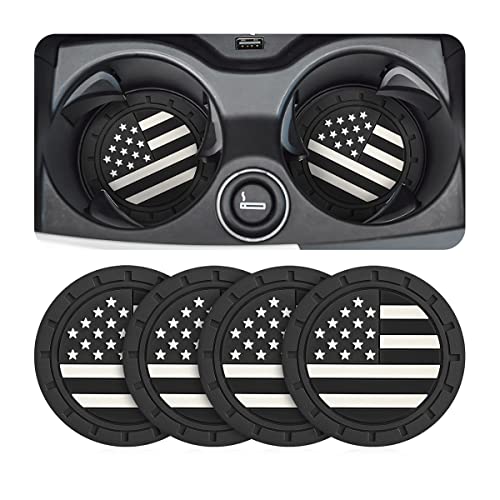 AUCELI 4 Pack Car Cup Holder Coasters, Colored American Flag US Flag Insert Car Cup Coaster, 2.75 Inch Anti Slip Shockproof Embedded Drink Mat, Vehicle Interior Decor Accessories - color: Black/Flag, size: 4PCS