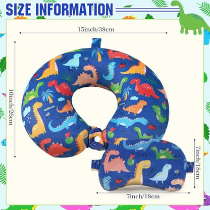 2 Pcs Dinosaur Travel Pillow with Sleep Eye Mask, U Shaped Memory Foam Headrest & Neck Pillow with Washable Cover, Soft Neck Head Support Travel Accessories for Airplane Car Train Bus Trips - style: Dinosaur