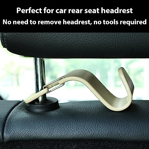 4-Pack 360° Rotating Car Headrest Hooks Vehicle Storage Organizer for Purses Handbags Groceries Coats – Holds 55lbs Simple Design with Clip Beige - color: Beige
