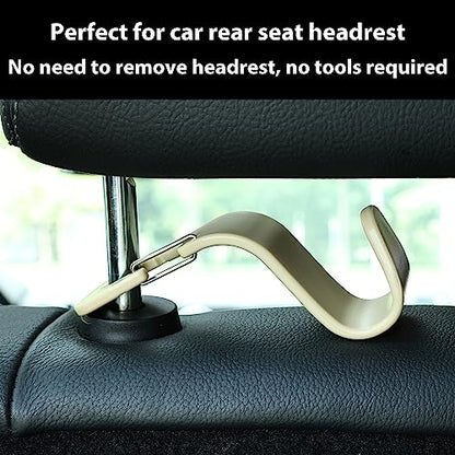 4-Pack 360° Rotating Car Headrest Hooks Vehicle Storage Organizer for Purses Handbags Groceries Coats – Holds 55lbs Simple Design with Clip Beige - color: Beige