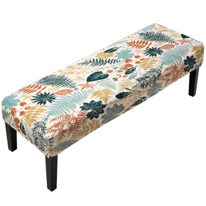 Fuloon Stretch Bench Cover, Anti-Dust Removable Dining Bench Slipcover Washable Seat Cushion Protector for Bedroom, Kitchen, Hotel, Banquet, Green Gold Flower - color: Flower Green Gold