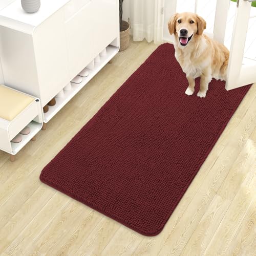 OLANLY Dog Door Mat for Muddy Paws 40x24, Absorbs Moisture and Dirt, Absorbent Non-Slip Washable Doormat, Quick Dry Chenille Mud Mat, Entry Indoor Entryway Carpet for Inside Floor, Caramel Russet - color: Caramel Russet, size: 40" X 24"