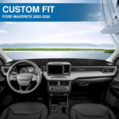 KUST Black Dash Cover for Ford Maverick 2022-2024 2025 2026 (Hybrid)(XL, XLT, Lariat) Polyester Dashboard Cover Non-Slip Center Interior Accessories for Maverick Sunshade No Glare - size: 56.69''×16.93''(Ford Maverick 22-present）