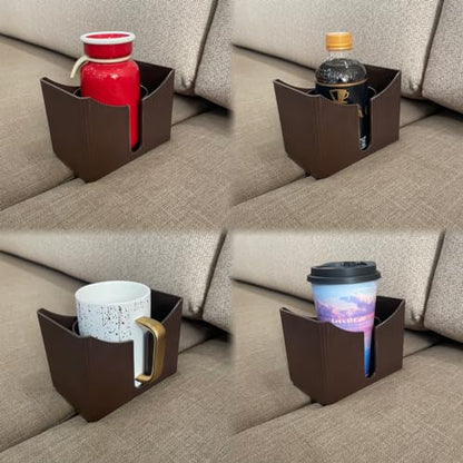 Couch Anti-Spill Drink Holder Tray, Couch Seat Cushion Cup Beverage Holder for Cups, Mugs, Bottles, Cans (Brown) - color: Brown
