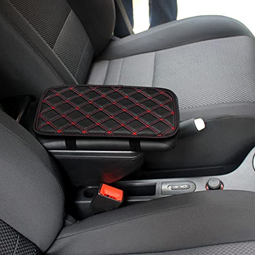 Car Leather Center Console Cushion Pad, 11.4"x7.4" Waterproof Armrest Seat Box Cover Fit for Cars, Vehicles, SUVs, Comfort, Car Interior Protection Accessories (Black/Red-2)