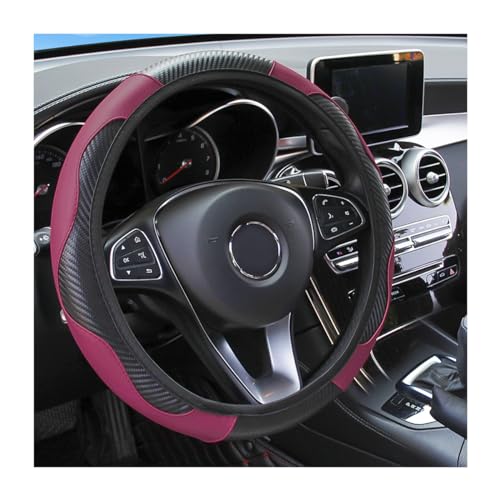Osilly Car Steering Wheel Cover, 15 inch Carbon Fiber Microfiber PU Leather Elastic Steering Wheel Protector for Men Women, Anti-Slip Breathable Car Interior Accessories for Most Cars (Wine Red) - color: Wine Red