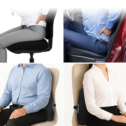 Samsonite Lumbar Support Pillow for Office Chair and Car Seat - Memory Foam Pillows Car Lumbar Support Brace, Lumbar Support Pillow for Car & Low Back Pain Relief, Black