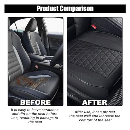 Leather Car Seat Cover, Auto Front Bottom Seat Cover Luxury Car Seat Protector Anti-Slip Waterproof Cushion Cover with Storage Pocket, for Most Cars, Trucks, SUVs (Black) - color: Black