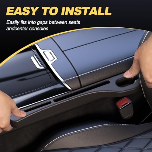 Car Seat Gap Filler Set of 2, Soft Foam Seat Side Gap Seam Filler with Drop Prevention & Storage Hook, Universal Fit Fill The Gap Between Seat & Console, Perfect for Car, SUV, Truck (Black)