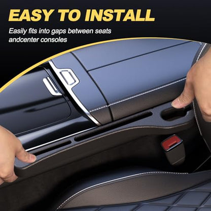 Car Seat Gap Filler Set of 2, Soft Foam Seat Side Gap Seam Filler with Drop Prevention & Storage Hook, Universal Fit Fill The Gap Between Seat & Console, Perfect for Car, SUV, Truck (Black)