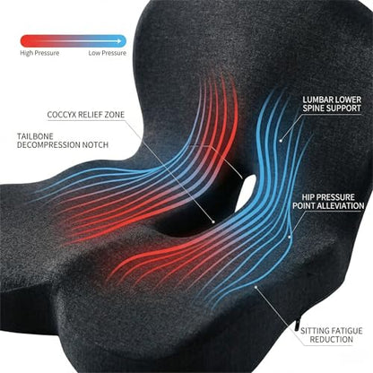 Memory Sponge Cushion, Pressure reducing Cushion, Ergonomic, Lumbar Support Pillow (All Black) - color: All Black