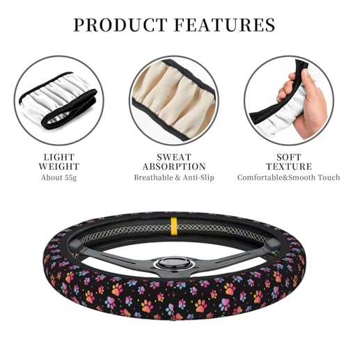 Animal Paws Elastic Steering Wheel Cover Non-Slip Breathable Steering Wheel Protector Fit Auto, SUVs, Truck - color: Animal Paws