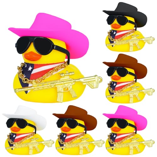 6pcs Jeeps Ducks for Car Dashboard Decorations, Funny DIY Colorful Cowboy Hat Duck, Cute Car Ornament Accessories, Dashboard Ducky - color: Style2