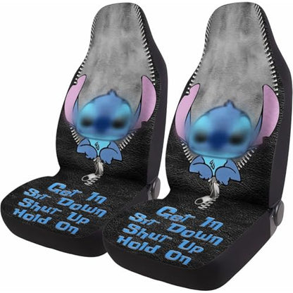 Blue Alien Car Seat Covers Set of 2, Breathable Front Seat Covers for Truck Sedan SUV, Cartoon Car Accessories, Cartoon Gift for Women Men - color: Blue Alien
