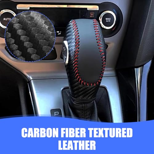 Car Gear Shift Cover, Genuine Leather Gear Knob Protector, Anti-Scratch Anti-Aging Shifter Cover, Compatible with Ford Focus Fiesta Fusion Escape (Red) - color: Red