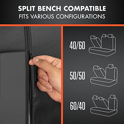 BDk Faux Leather Car Seat Cover Full Set - Front & Rear Split Bench Charcoal Seat Covers For SUV & Truck Seat Covers, Airbag Compatible - Protective Seat Covers for Car Seats & Car Accessories - color: Charcoal