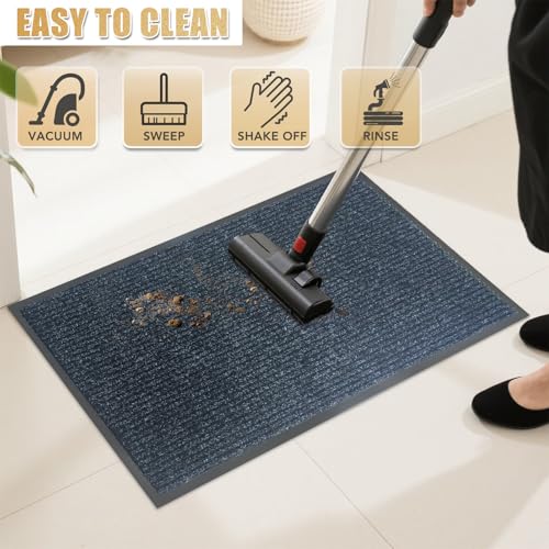 Front Door Mat,2'x3'Indoor Outdoor Door Mat,Heavy Duty Durable Welcome,Commercial Floor Mats Inside Outside Entrance, Waterproof All-Season, All-Weather Non Slip Backing Doormat for Entryway,Black