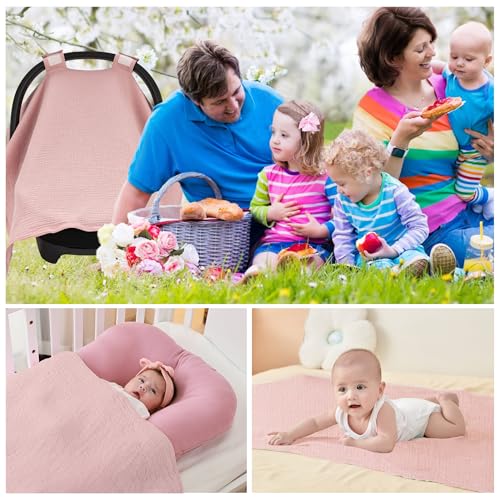 SERAPHY 100% Muslin Cotton Car Seat Cover Baby, Universal Carseat Covers, Breathable Baby Car Seat Canopy for Boys Girls, Soft Infant Car Seat Cover for Summer —Pink - color: Pink