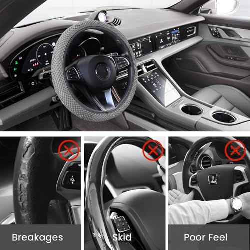 Elastic Stretch Car Steering Wheel Cover, Comfortable Steering Wheel Cover Universal for 14.5-15 Inch, Warm in Winter & Cool in Summer, Anti-Slip Breathable Ice Silk (Gray) - color: Gray