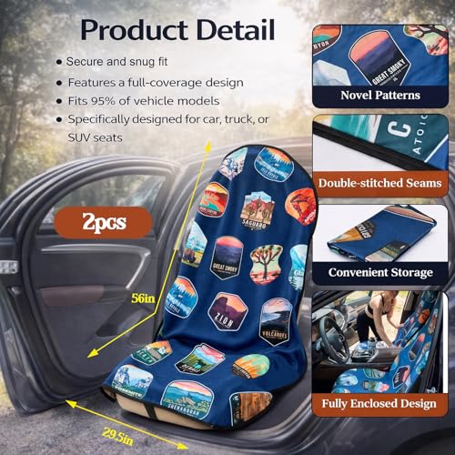 NNG 2 PCS Front Waterproof Car Seat Towel Covers, Sweat Seat Protector for Cars and SUVs with Headrest Cover and Fixed Hooks for Use After Gym, Beach, Swimming, and Outdoor Activities