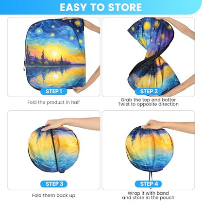 Car Windshield Sun Shade - Reflector Sunshade Offers Ultimate Protection for Car Interior, Cool Reflective Sun Blocker Fits Small Sedans, Mini SUVs - color: Purple Starry Sky