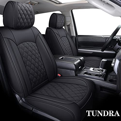 Tundra Seat Covers Compatible with Toyota Tundra 2008-2022 2023 2024 2025 2026 Crewmax Double Cab SR5 Limited Platinum TRD Pro Tundrasine 1794 Edition Waterproof Leather(5 PCS Full Set/Black)
