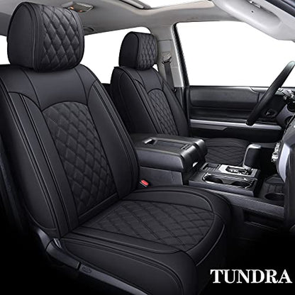 Tundra Seat Covers Compatible with Toyota Tundra 2008-2022 2023 2024 2025 2026 Crewmax Double Cab SR5 Limited Platinum TRD Pro Tundrasine 1794 Edition Waterproof Leather(5 PCS Full Set/Black)