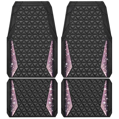 CAR PASS Bling Rubber Car Mats Diamond Floor Mats Full Set Anti-Slip 3D Rhombus Waterproof Universal Trim to Fit Liner Glitter Crystal Sparkly Shining Rhinestone Girl Women SUV Sedan Van, Black Pink - color: Pink Diamond