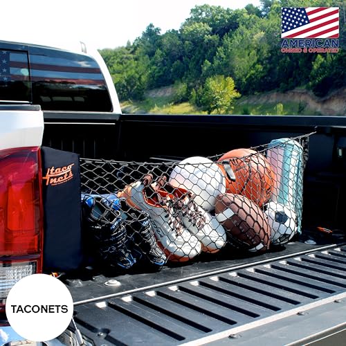 TacoNets Envelope Cargo Net for Toyota Tacoma - Fits 2005-Current - Patented Bed Rail Integration - Upgraded 5mm Bungee - Integrated Storage Bag - Heavy Duty Carabiners - Designed in USA - style: Toyota Tacoma 2005+