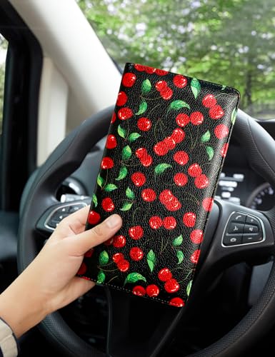 Mymazn Car Registration and Insurance Holder, PU Leather Glove Box Car Organizer with Magnetic Closure, Car Document Holder for Driver's License & Essential Documents (Red Cherry) - color: Red Cherry