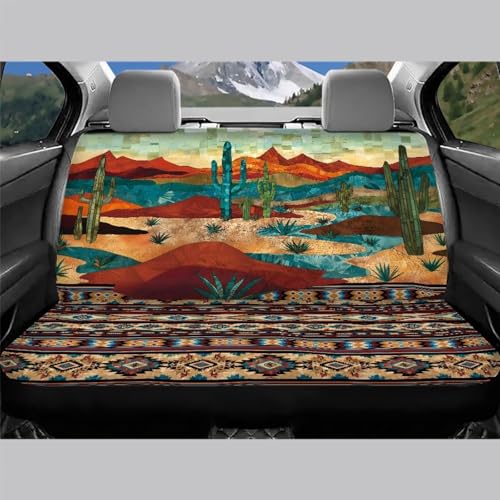 WELLFLYHOM Tribal Cactus Car Seat Cover Rear Bench Seat Covers for Truck SUV Aztec Universal Fit Car Accessories Auto Bench Seat Cover - color: Tribal Cactus