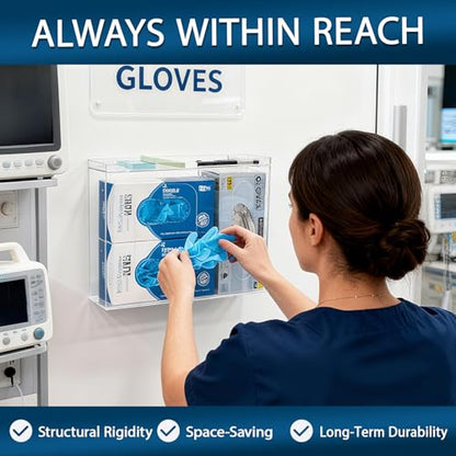 SEANADO Acrylic Disposable Glove Holder for Wall Mount or Tabletop , Clear Glove Box Organizer Rack Dispenser with Lid for Tissues, Beard Cover, Face Masks, Bags,Hairnet and Shoe Covers