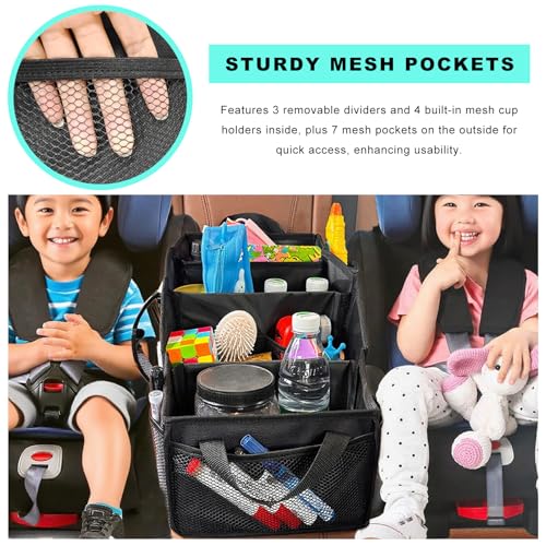 Car Seat Organizer, Collapsible Passenger Seat Storage Caddy with 4 Compartments, Waterproof Oxford Cloth Storage Box for Automotive Front & Back Seats, Car Accessories