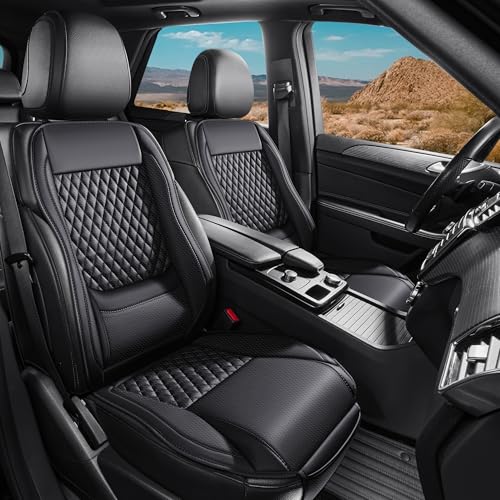 Premium Perforated Napa Leather Car Seat Covers Semi Universal Fit with Lumbar Support, Storage Bag for SUV Sedan Truck (Black, Front Row Two Seats) - color: black, size: front row two seats