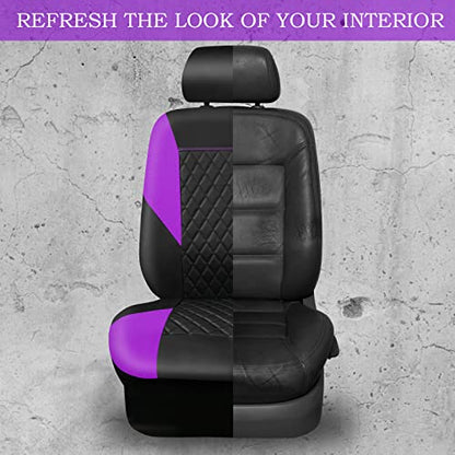 CAR PASS Purple Leather Seat Covers, Quilting Pretty Car Seat Cover with 5mm Composite Sponge Inside,Airbag Compatible,Universal Fit for Most Sedan SUV Van Truck (Full Set,Purple) - color: Black and Purple, size: Full Set (Front and Rear)